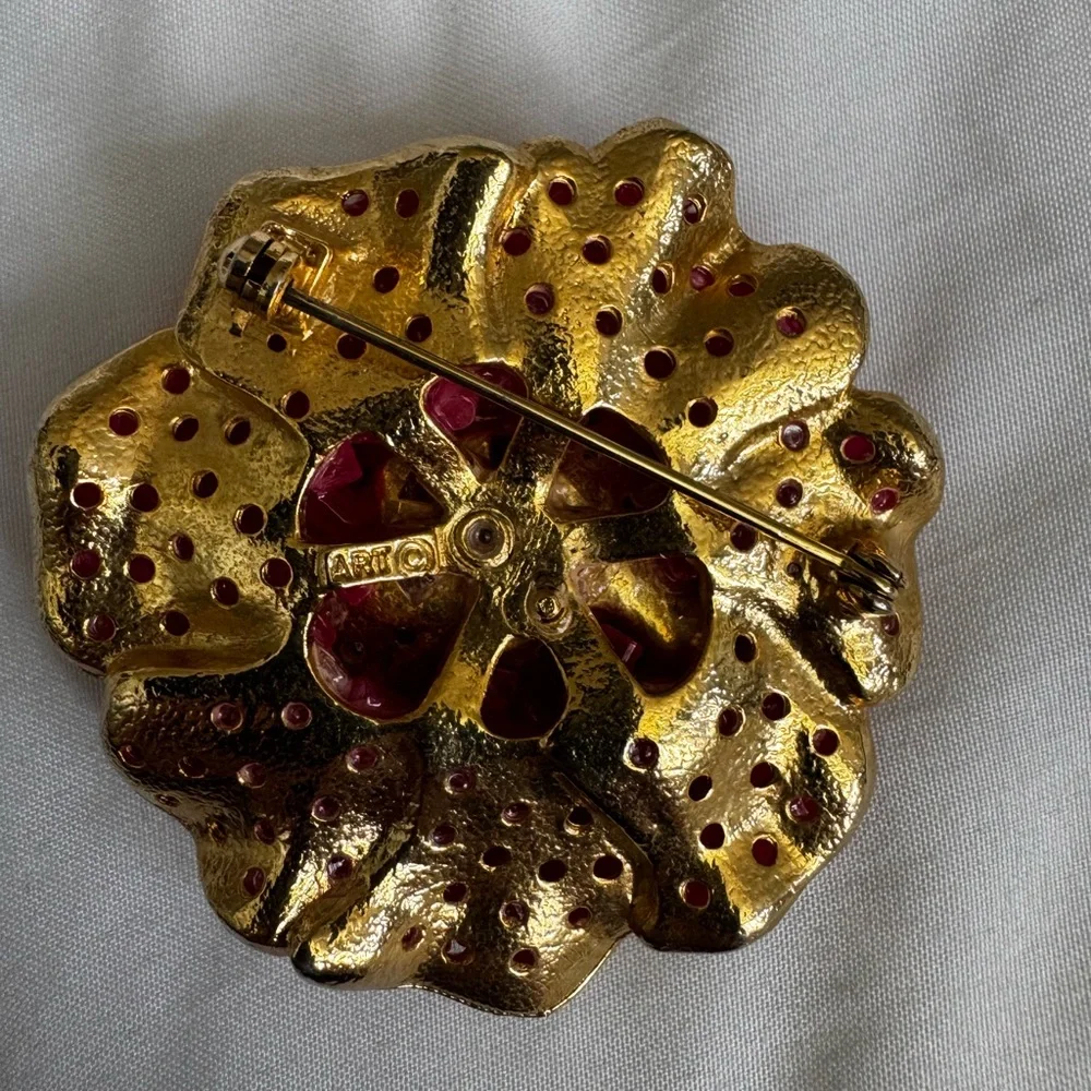 Vintage Arthur Pepper Floral Brooch with Red and Pink Accents